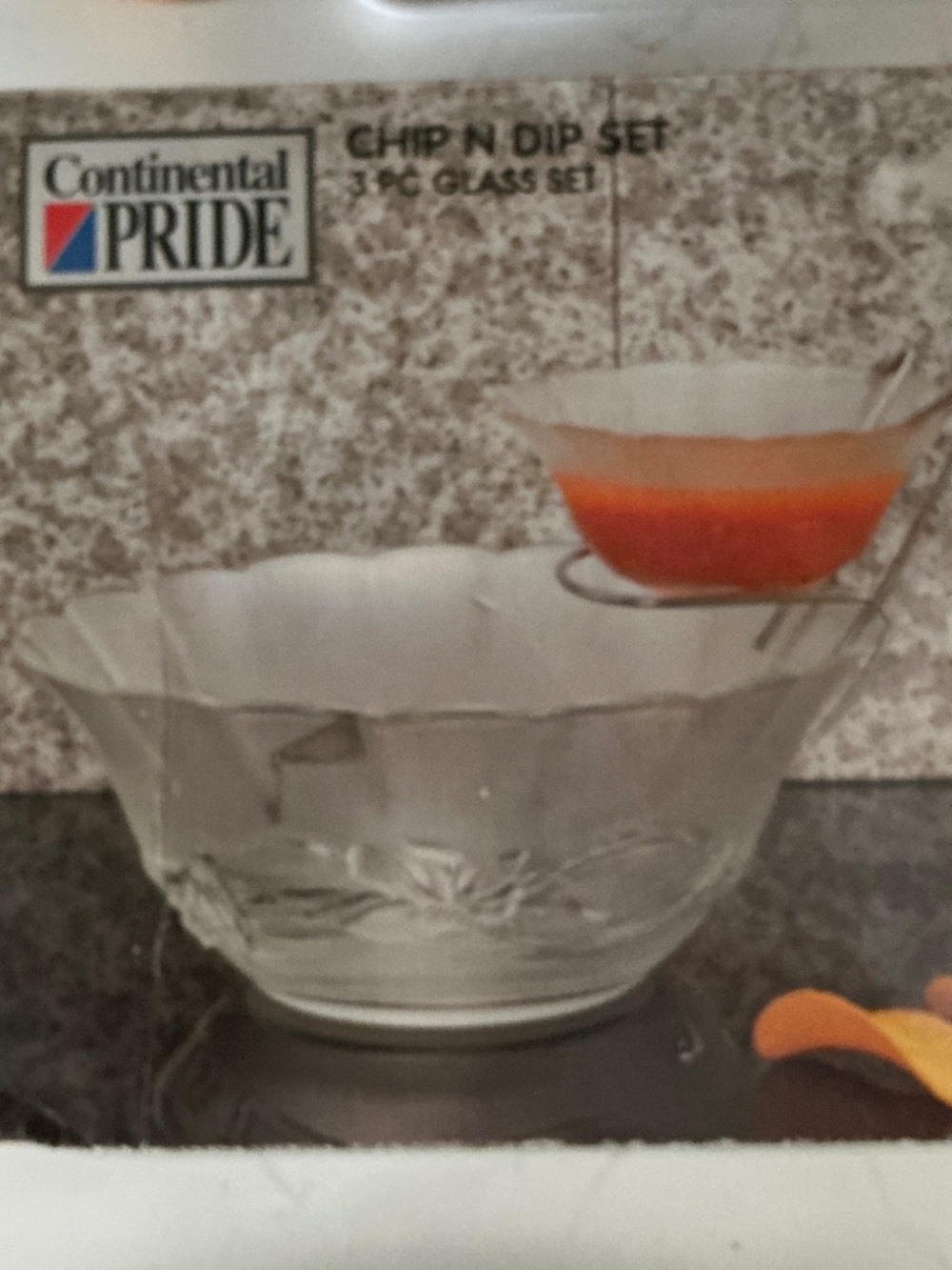 Vintage Continental Pride Frosted Glass Chip & Dip Set w/ Original Box –